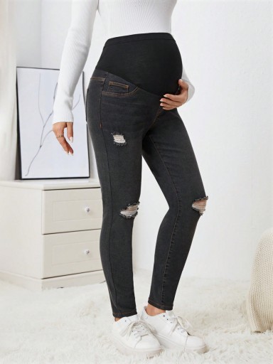 SHEIN MATERNITY SPODNIE CIĄŻOWE JEANSY CZARNE XL 117