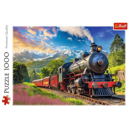 PUZZLE 1000 UKŁADANKA KRAJOBRAZ GÓRY ALPY PAROWÓZ POCIĄG LAS 12+ TREFL