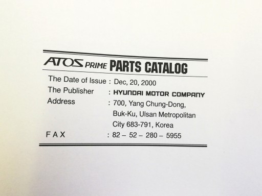 КАТАЛОГ ЗАПАСНЫХ ЧАСТЕЙ HYUNDAI ATOS EUR0600002