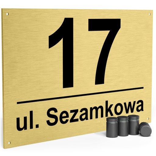 АДРЕСНАЯ ТАБЛИЧКА С НОМЕРОМ ДОМА 32x21 см Золото + ПРОСТАВКИ