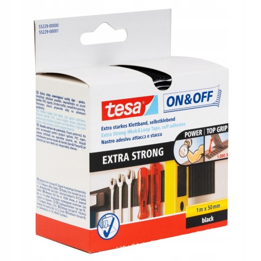 TESA TAŚMA RZEPOWA RZEP SAMOPRZYLEPNY EXTRA STRONG 1M x 50MM CZARNY MOCNY
