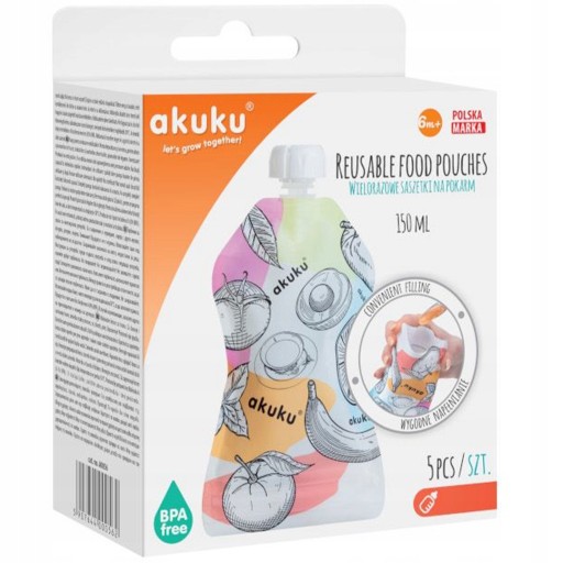 WIELORAZOWE SASZETKI NA POKARM MUSY JOGURTY ZUPKI DLA DZIECI AKUKU 5 SZTUK