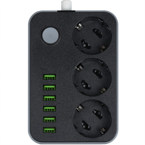 Antyprzepięciowa listwa zasilająca 2m 3 x 230V i 6 x USB 5V przedłużacz