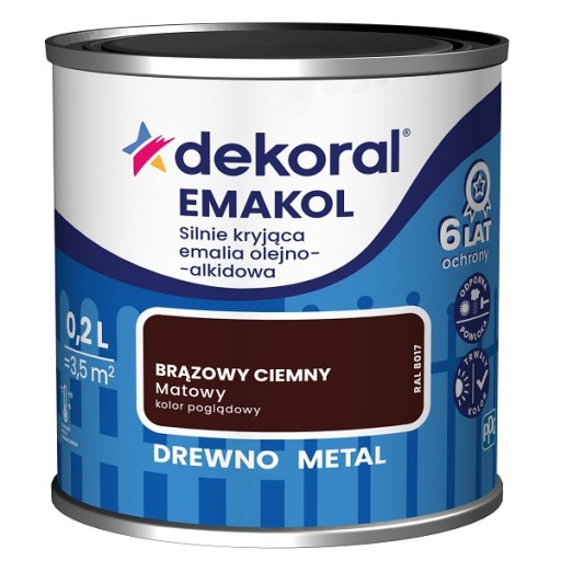 DEKORAL EMAKOL ВЫСОКАЯ ПОКРЫВАЮЩАЯ ЭМАЛЬ темно-коричневый матовый 0,2л