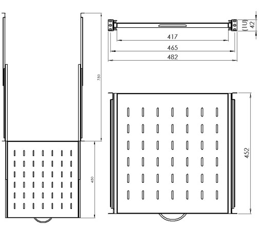 RACK полка 19'' 1U 450 мм выдвижная черная STALFLEX