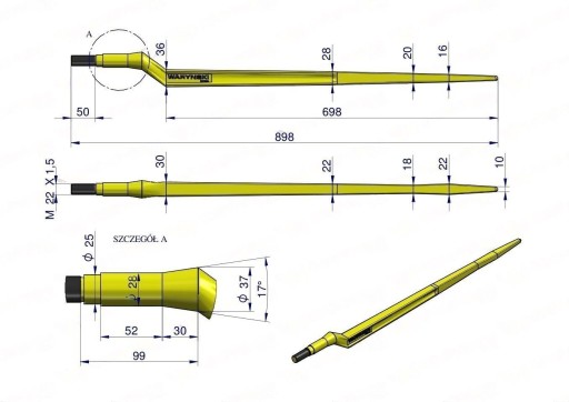 ZĄB ŁADOWACZA UNIWERSALNY Z L-880MM WARYŃSKI