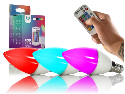 3x E14 RGB ЛАМПОЧКА С ДИСТАНЦИОННЫМ ИЗМЕНЕНИЕМ ЦВЕТА