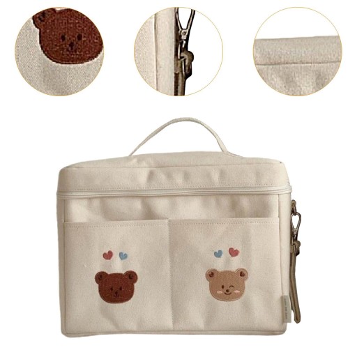 Torba na pieluchy dla niemowląt Lekka, wielofunkcyjna torba do przechowywania Mommy Two Bear White