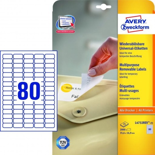 Съемные этикетки Avery 35,6x16,9 мм белые x5