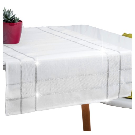 Bieżnik 60x120 cm Biały ze Srebrnym Wzorem Elegancki Stół Święta Dekoracja