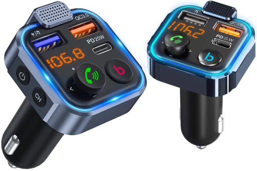 АВТОМОБИЛЬНЫЙ ПЕРЕДАТЧИК BLUETOOTH 5.0 БЫСТРОЕ ЗАРЯДНОЕ УСТРОЙСТВО PD 20 Вт 3xUSB QC 3.0