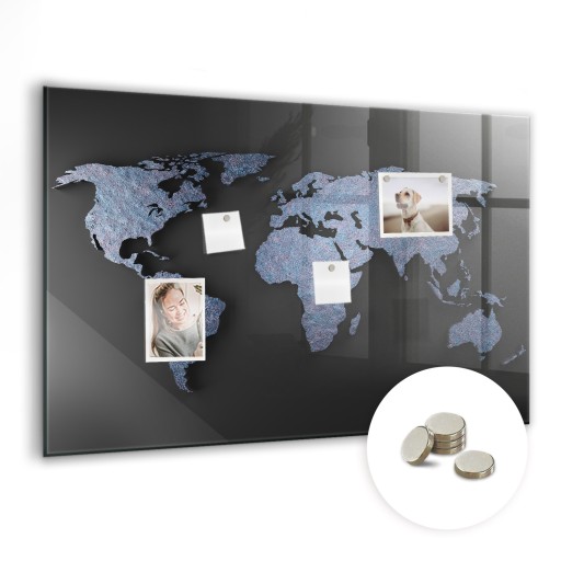 Tablica magnetyczna suchościeralna + magnesy Wymiar 90x60 cm Mapa świata 3D