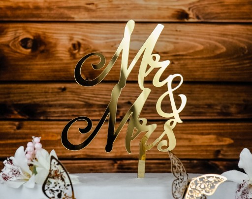 Topper na tort złoty Mr Mrs Ślub Wesele TŚZ-54