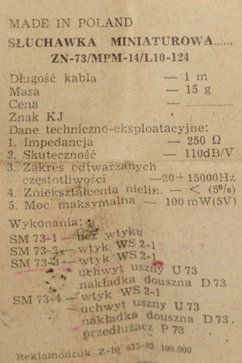 Słuchawka do zabytkowego radia antyk PRL sprawne