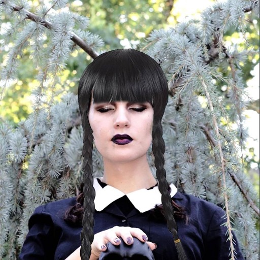 ПАРИК ДЛЯ ВОЛОС WEDNESDAY ADDAMS COSPLAY, КОСЫ С ЧЕЛКОЙ 60 СМ - Полный
