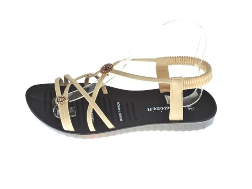 PIĘKNE SANDAŁKI z GUMKĄ C203 Beige r.38