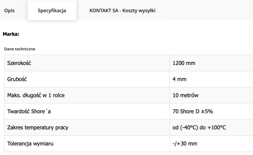 PŁYTA GUMOWA OLEJOODPORNA 4,0mm NBR 4,0x1200mmx100mm