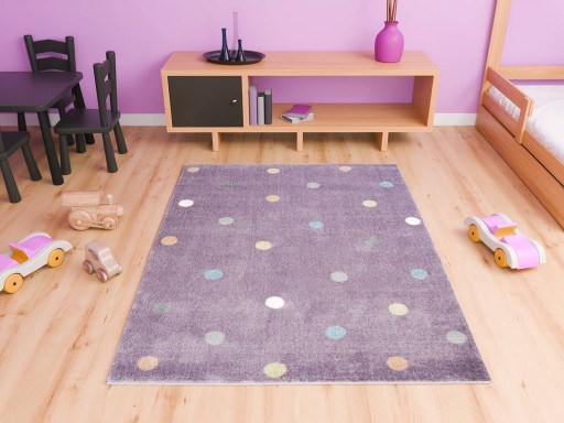 DYWAN DO POKOJU DZIECKA PASTELOWY FIOLETOWY W KROPECZKI LIMA 140x190 cm