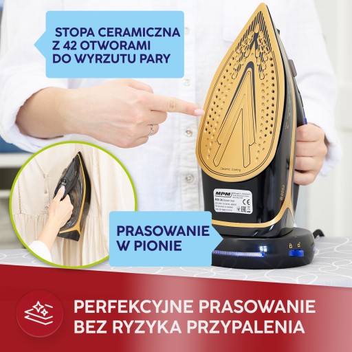 Żelazko bezprzewodowe parowe ceramiczne strażak anti drip 2600W MZE-26 MPM