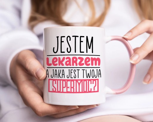 KUBEK RÓŻOWY Prezent Dla LEKARZA SUPERMOC WZORY