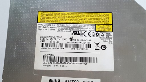 ПРИВОД DVD CD RW РЕКОРДЕР МОДЕЛЬ: AD-7717H