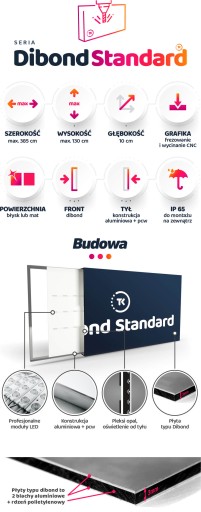Kaseton reklamowy LED Dibond STANDARD 130x130cm