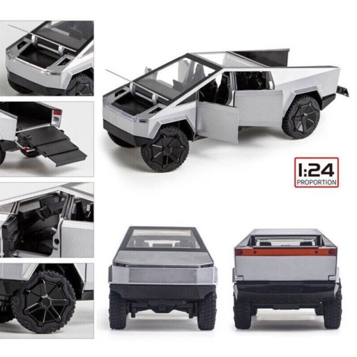 МОДЕЛЬ АВТОМОБИЛЯ TESLA CYBERTRUCK 1:24 ИЗ АЛЮМИНИЕВОГО СПЛАВА С ФАРАМИ И ДВЕРЯМИ