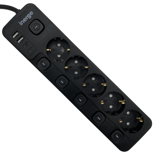 УДЛИНИТЕЛЬ ПИТАНИЯ 5 РОЗЕТОК 3 м 4x USB-ЗАРЯДНОЕ УСТРОЙСТВО 3x1,5 мм² 5x светодиодов