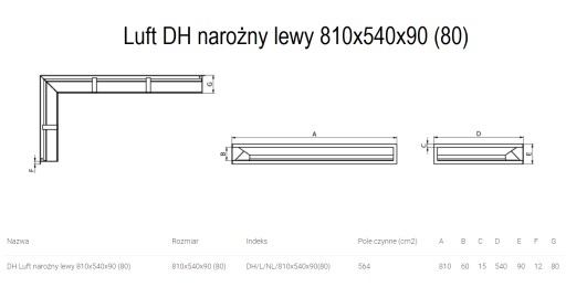 KRATKA KOMINKOWA LUFT NAROŻNY 540X810X90 3x