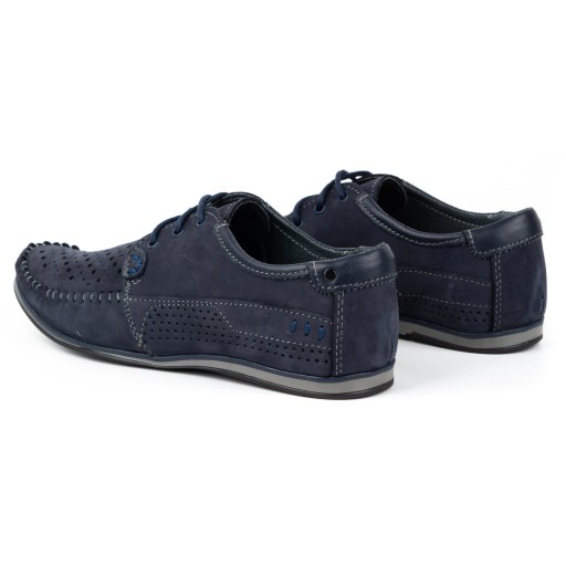 Buty męskie skórzane mokasyny sznurowane na lato ażurowe 875L granatowe 45