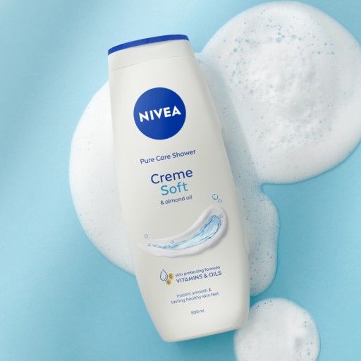 NIVEA Гель для душа CREME CARE 500 мл × 2 + SOFT 500 мл × 2 + мочалка