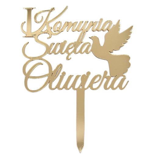 Topper na komunię z imieniem na tort I Komunia Święta IMIĘ złoty lustrzany