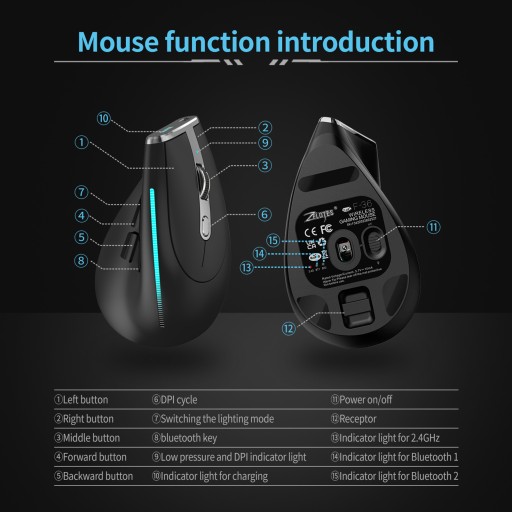 ZELOTES F-36 Беспроводная вертикальная Bluetooth-мышь