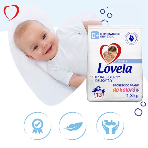 Lovela Baby Proszek do prania 2 x 1,3kg Kolor + Odplamiacz + Płyn