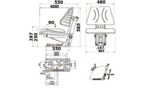 Сиденье с подвеской, 2 части, черный Zetor