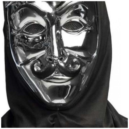 Maska srebrna z kapturem ANONYMOUS strój kostium HALLOWEEN karnawał V