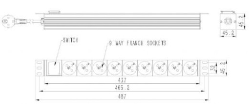 Удлинитель RACK PDU с 9 розетками FR 16A 2M 1U