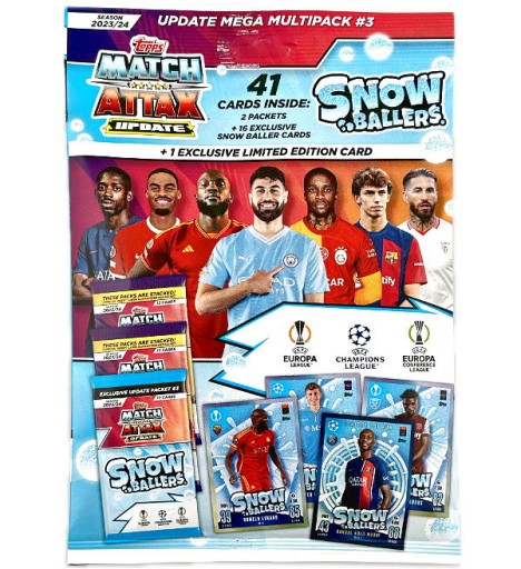 Мультипак футбольных карточек Mega Update 3 Match Attax 2024 Topps Snow Baller
