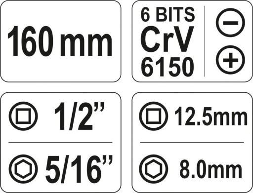 ОТВЕРТКА YATO УДАРНАЯ МЕТАЛЛИЧЕСКАЯ, СМЕННЫЕ НАКОНЕЧНИКИ + 6 БИТ, КОРПУС YT-2802