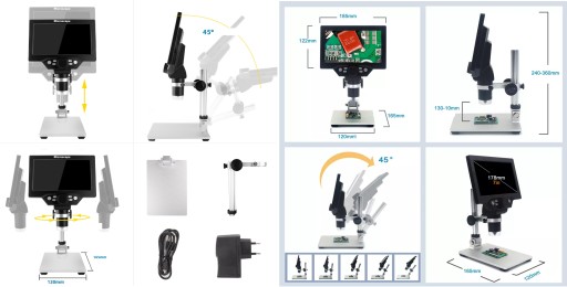 MIKROSKOP CYFROWY EKRAN LCD 7″ FULL HD 12MP 1080p LED POWIĘKSZENIE 1200x