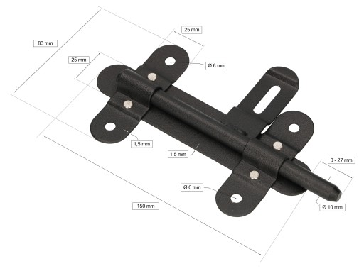 ZASUWA BRAMOWA DO DRZWI CZARNA GARAŻOWA 150 MM