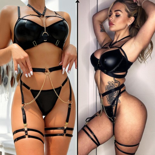 SEKSOWNA BIELIZNA EROTYCZNA CZARNA DAMSKA SEXY KOMPLET + OPASKA GRATIS S