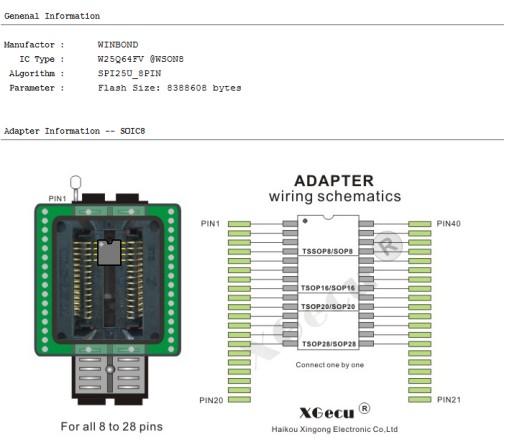 Adapter USON/DFN/WSON8 R=0,5mm 2x3mm - DIP ZIF XGecu