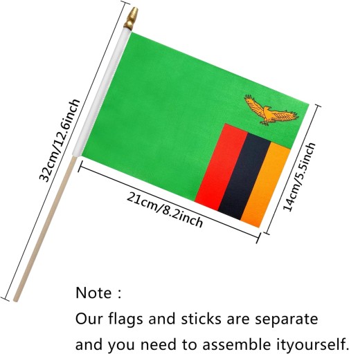 100SZT DREWNIANY KIJ ZAMBIA STICK FLAGA ZAMBII MAŁE MINI FLAGI RĘCZNE,