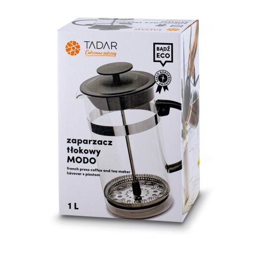 ZAPARZACZ DO HERBATY kawy DZBANEK szklany TŁOKOWY French Press 1L Tadar