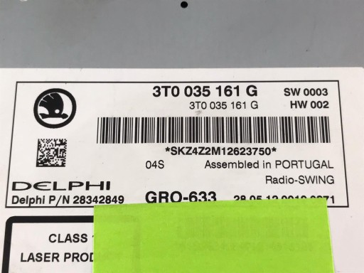 Стерео магнитола Skoda SWING MP3 CD 3T0035161G