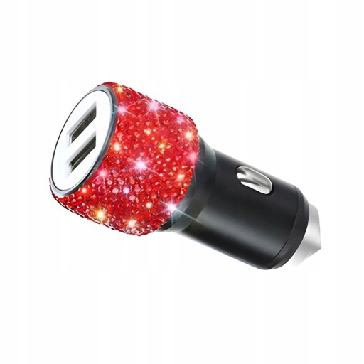 ŁADOWARKA SAMOCHODOWA BŁYSZCZĄCA CYRKONIE BLING 2X USB 24V 2.1A CZERWONA
