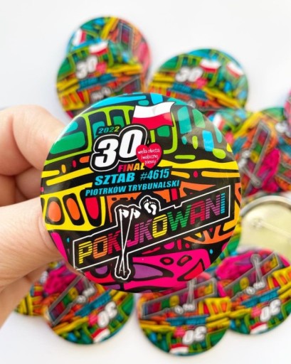 PRZYPINKI BUTTONY WPINKI 37mm Z WŁASNYM NADRUKIEM LOGO GRAFIKA TEKST