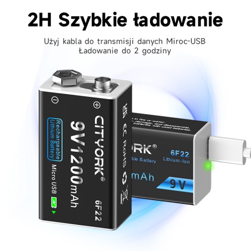 2 szt. 9V 6F22 Micro USB akumulator litowo-jonowy z kablem USB