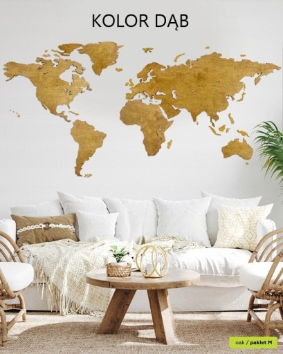 Mapa świata drewniana mapka z granicami z drewna Sikorka 180x90cm pakiet XL